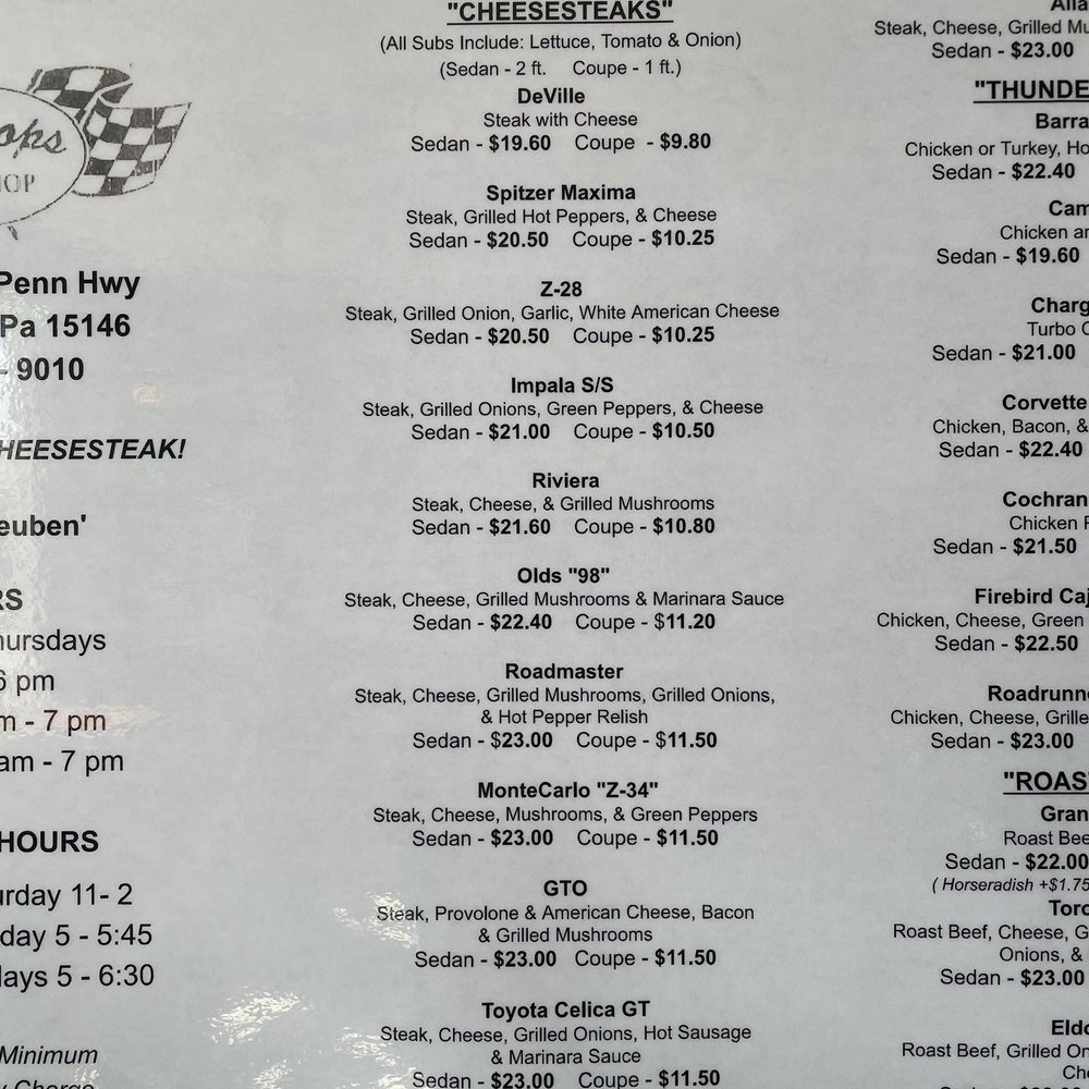 Carhops - Cheesesteak menu - Fast Food Near Me - Monroeville, Pennsylvania