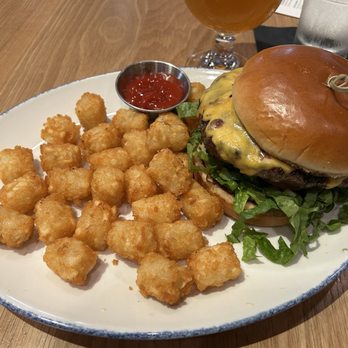 Tangled Roots Craft Beer & Kitchen - TR burger with tater tots - Breweries Near Me - South Barrington, Illinois Tangled Roots Craft Beer & Kitchen - TR burger with tater tots - Breweries Near Me - South Barrington, Illinois