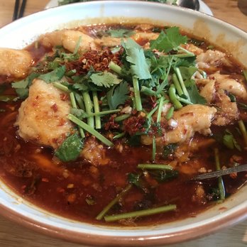 Hu's Cooking - Poached Fish in Spicy Sichuan Chili Oil - Chinese Near Me - Houston, Texas Hu's Cooking - Poached Fish in Spicy Sichuan Chili Oil - Chinese Near Me - Houston, Texas