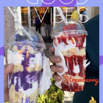 Bread and Butter - a hand holding a cup of ice cream and strawberries - Filipino Near Me - Fresno, California
