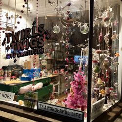 Twirls and Twigs - Window display.  Eclectic merchandise.