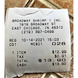 Broadway Shrimp - The Bill "Wednesday Special"All WeekLong (1/2Perch 1/2Shrimps w/Fries & Coleslaw) Fresh & Pretty Pretty Good! Nice Quick Service..Cool!