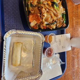 Lunch special drunken noodles with mock duck and it comes with 2 small spring rolls. I ate 1 before the pic lol Lunch special drunken noodles with mock duck and it comes with 2 small spring rolls. I ate 1 before the pic lol