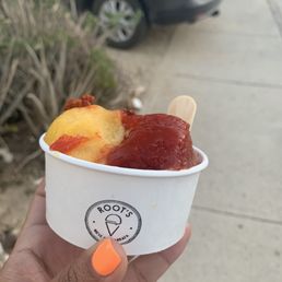Mango, passion fruit & chamoy with chamoy sauce.
