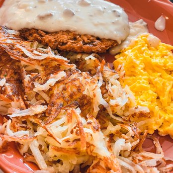 Christie's - Chicken fried steak with has browns and scrambled eggs - Breakfast & Brunch Near Me - Burlingame, California