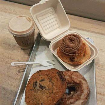 One House Bakery - Chocolate chip cookie, old fashioned, chocolate something (I forgot what it was called) and Caramel latte - Bakeries Near Me - Benicia, California One House Bakery - Chocolate chip cookie, old fashioned, chocolate something (I forgot what it was called) and Caramel latte - Bakeries Near Me - Benicia, California
