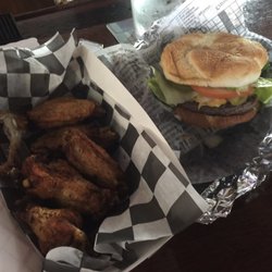 Marjees Bar & Grill - Lemon pepper wings and a juicy bacon cheese burger.