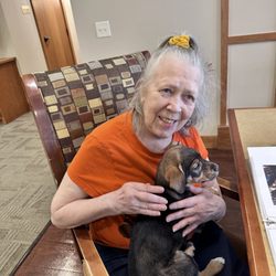 Critter Couriers - Puppy cuddles with a resident