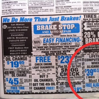 Brake Stop & Auto Repair - Here is a close up. Does not even say "ask for details", it has an expiration date! What a liar and a cheat! Stay away!!! - Smog Check Stations Near Me - Escondido, California Brake Stop & Auto Repair - Here is a close up. Does not even say "ask for details", it has an expiration date! What a liar and a cheat! Stay away!!! - Smog Check Stations Near Me - Escondido, California