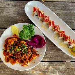 Spicy calamari and hand rolls