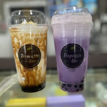 Teapresso Bar - Caramel Creme Brulee Fresh Milk and Ube Latte - Bubble Tea Near Me - Kapolei, Hawaii