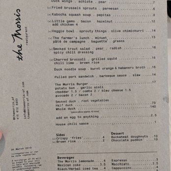 The Morris - Lunch menu. Tue 2019--03-26 - New American Near Me - San Francisco, California The Morris - Lunch menu. Tue 2019--03-26 - New American Near Me - San Francisco, California
