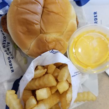 Culver's - Crispy chicken sandwich and fries with a side of Wisconsin cheese sauce. - Ice Cream & Frozen Yogurt Near Me - Conroe, Texas Culver's - Crispy chicken sandwich and fries with a side of Wisconsin cheese sauce. - Ice Cream & Frozen Yogurt Near Me - Conroe, Texas