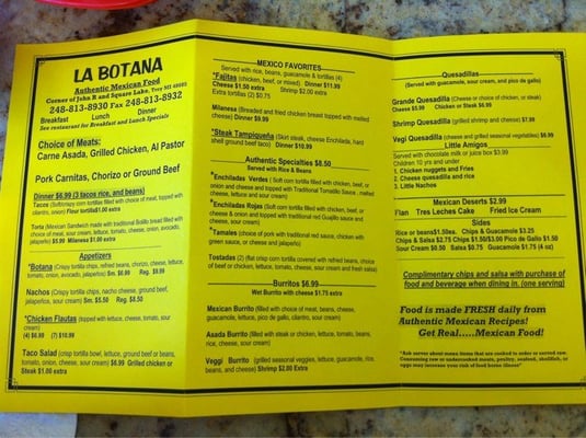 Menu photo 6 La Botana Mexican Restaurant Troy, MI