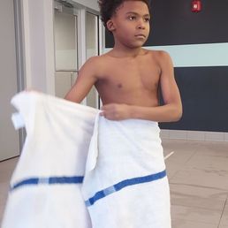 Grandson after a swim in the Tru Hotel Pool. Grandson after a swim in the Tru Hotel Pool.