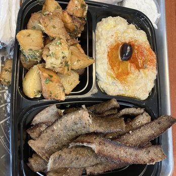 Shawarma Station - Gyro platter with babaghanoush and garlic potatoes - Bubble Tea Near Me - Royal Palm Beach, Florida