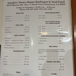 Sanders' Down Home Barbeque and Soul Food - Menu