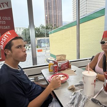 The Varsity - My kids with hats on - Burgers Near Me - Atlanta, Georgia