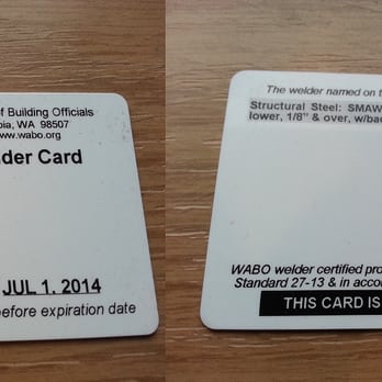 Handy Ryan Services - certified welder card - Handyman Near Me - Bellevue, Washington