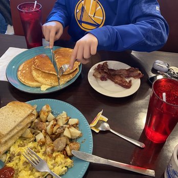 Jim's On Main - Breakfast-pancakes and scrambled Mix-ins with sausage. - Breakfast & Brunch Near Me - Rochester, New York