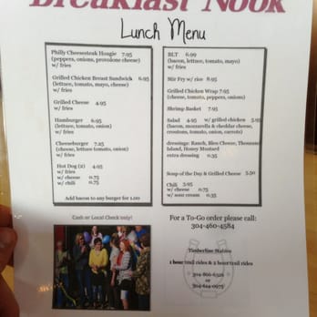 The Breakfast Nook - Lunch Menu - Breakfast & Brunch Near Me - Davis, West Virginia