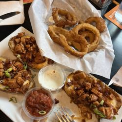 Potato skins $22. Onion rings $14.50. They were good. But $36.50 for this meal?