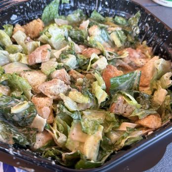 Beggars Pizza - Wilted, soggy and warm Caesar Salad. - Pizza Near Me - Oak Forest, Illinois