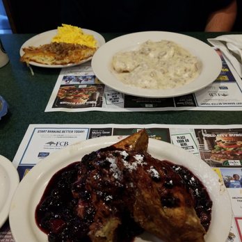 Metro Diner - Yo hala on the square(banana stuffed French toast with blue and strawberry compote) and biscuits and gravy. Too good! - American Near Me - Daytona Beach, Florida Metro Diner - Yo hala on the square(banana stuffed French toast with blue and strawberry compote) and biscuits and gravy. Too good! - American Near Me - Daytona Beach, Florida