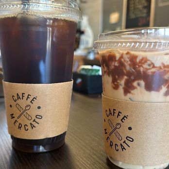 Caffe Mercato - Black iced americano and a Hazelnut Latte - Cafes Near Me - Menifee, California