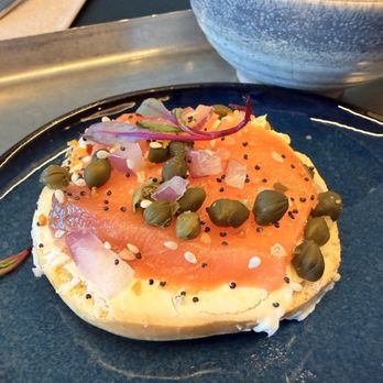 Capital One Lounge - Salmon lox on bagel with cream cheese - Airport Lounges Near Me - Las Vegas, Nevada Capital One Lounge - Salmon lox on bagel with cream cheese - Airport Lounges Near Me - Las Vegas, Nevada
