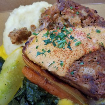 Hell's Backbone Grill & Farm - meatloaf with mash and veggies - American Near Me - Boulder, Utah