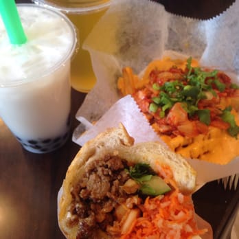 JoJu - Beef bulgogi Bahn Mi, Kim chi fries, coconut bubble tea, & mango lycée green tea. - Coffee & Tea Near Me - Elmhurst, New York JoJu - Beef bulgogi Bahn Mi, Kim chi fries, coconut bubble tea, & mango lycée green tea. - Coffee & Tea Near Me - Elmhurst, New York