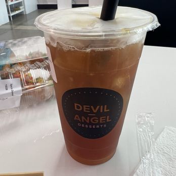 Devil & Angel Desserts - Peach black tea - i did not want the cheese foam this time - Ice Cream & Frozen Yogurt Near Me - Walnut Creek, California Devil & Angel Desserts - Peach black tea - i did not want the cheese foam this time - Ice Cream & Frozen Yogurt Near Me - Walnut Creek, California