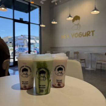 Hey Yogurt - Matcha yogurt + strawberry yogurt + strawberry&banana yogurt - Juice Bars & Smoothies Near Me - Carrollton, Texas