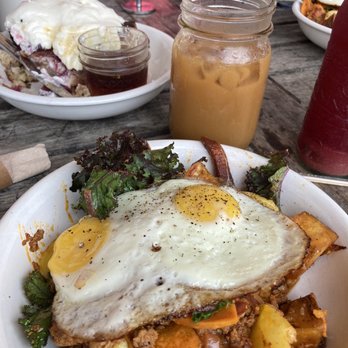 Blooming Hill Farm - French toast, eggs, chorizo and veggies, iced coffee! - Farmers Market Near Me - Monroe, New York