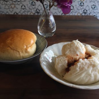 Mee Sum Pastry - New steamed bbq pork bun (right) and baked bbq pork howbow for reference. YUM!!! - Chinese Near Me - Seattle, Washington