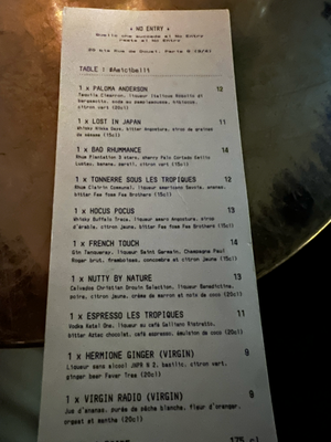 Menu photo 3 No Entry Paris, 75 Menu photo 3 No Entry Paris, 75