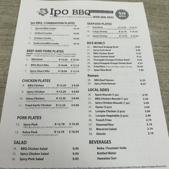 Ipo BBQ - Menu as of February 2023 - Hawaiian Near Me - Poway, California Ipo BBQ - Menu as of February 2023 - Hawaiian Near Me - Poway, California