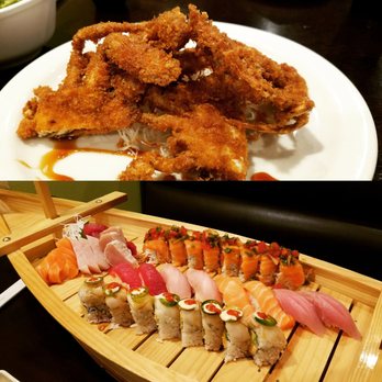 Waraii Sushi - Soft shell crab appetizer with Sushi boat - think pieces of sashimi and 2 choices of rolls; Sombrero and White House. - Japanese Near Me - Oceanside, California