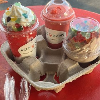 Wild Scoops - Cherry with soft serve and gummy bears , watermelon Italian ice cream, and chocolate soft serve with gummy bears - Ice Cream & Frozen Yogurt Near Me - Norwalk, California Wild Scoops - Cherry with soft serve and gummy bears , watermelon Italian ice cream, and chocolate soft serve with gummy bears - Ice Cream & Frozen Yogurt Near Me - Norwalk, California