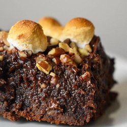 Rocky Road Brownie with chunks of walnut, chocolate, and marshmellow.