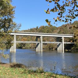 James River Visitors Center - View of the bridge. Top is for traffic. Lower bridge is for pedestrians.