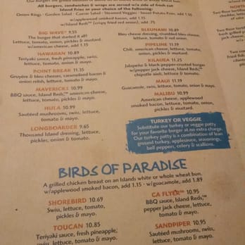 Islands Restaurant - Menu for their burgers! - Burgers Near Me - Fullerton, California