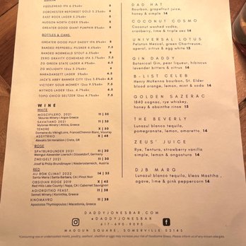 Daddy Jones - Menu (January 2023) - Bars Near Me - Somerville, Massachusetts
