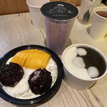 Sweethoney Dessert - V11. Thai Black Glutinous Rice and Mango in Vanilla Frost , almond and sesame soup w/sesame rice balls, hot taro sago - Desserts Near Me - Colma, California