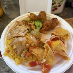 China One - Kung Pao chicken , S5. Orange Chicken, and 13. Crabmeat Rangoons