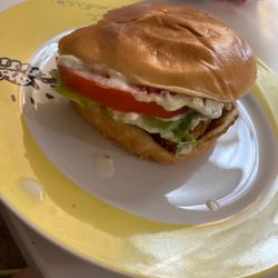 Wendy's - Fish sandwich unwrapped on a plate at home.