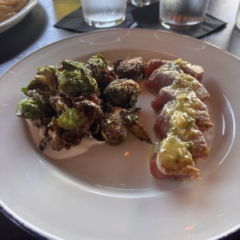Lake Burton Grill - Seared tuna w/ cilantro sauce & crispy brussel sprouts on crème fraiche. - Cocktail Bars Near Me - Clarkesville, Georgia Lake Burton Grill - Seared tuna w/ cilantro sauce & crispy brussel sprouts on crème fraiche. - Cocktail Bars Near Me - Clarkesville, Georgia