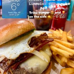 TRIBU BURGER with fries and a Coke. TRIBU BURGER with fries and a Coke.