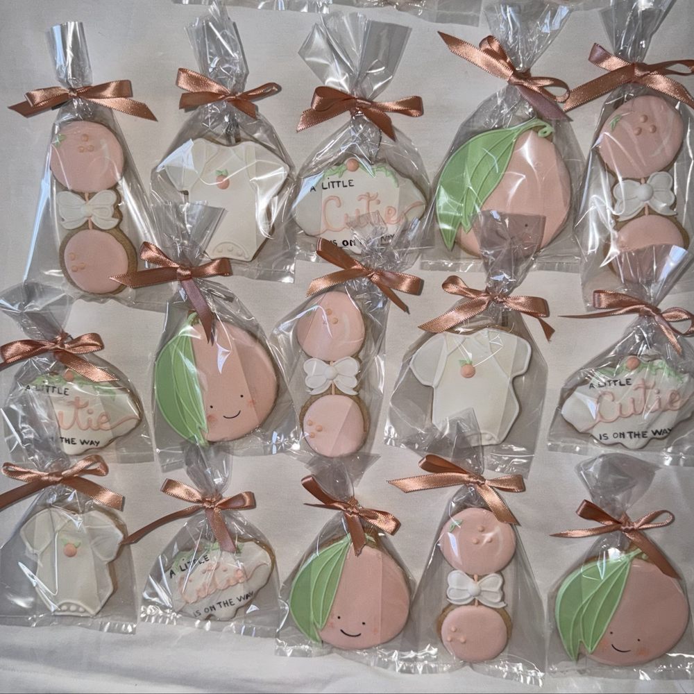 Ohlalatreats - Georgia peach Baby Shower Cookies - Custom Cakes Near Me - Tampa Bay, Florida